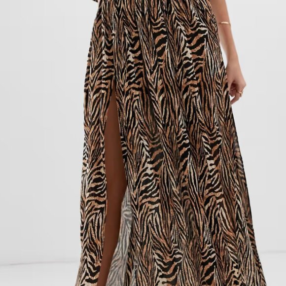 ASOS DESIGN beach two-piece maxi skirt in chocolate zebra animal print - Picture 7 of 7